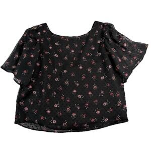 Loft Size Small S Floral‎ Blouse Shirt Black Bow In Back